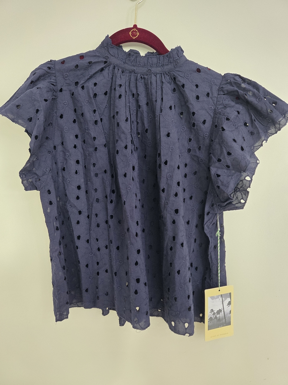 Trovata Navy Eyelet Ruffle-Trim Blouse